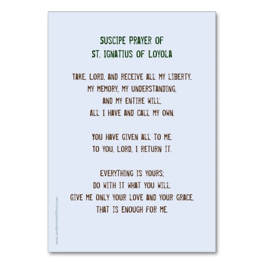 St IgnatiusのSuscipeの祈りの言葉は、主を、受け取ります取ります テーブルナンバー (裏面)