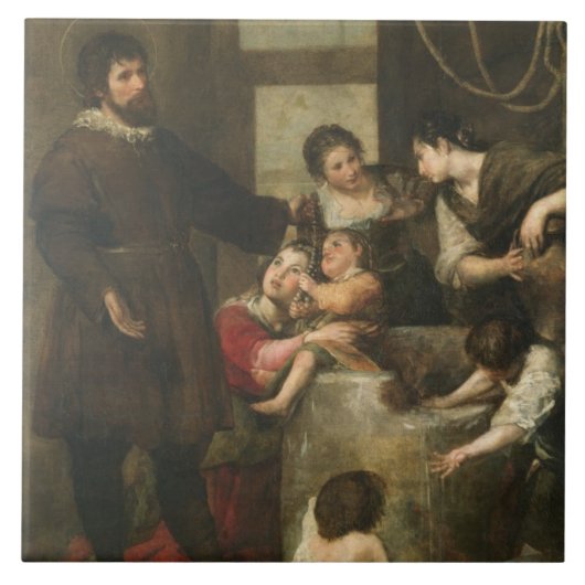 St. Isidoreはwelで落ちたがあった子供を救います タイル (正面)