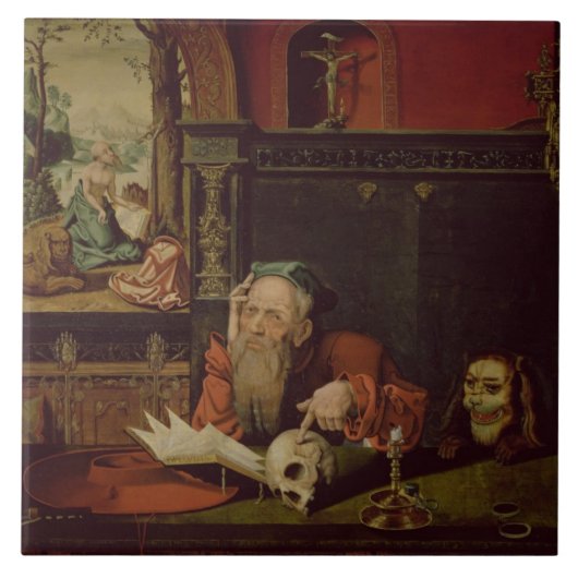 St Jerome (パネルの油)の黙想 タイル (正面)