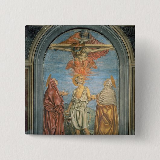 St Jerome (フレスコ画)が付いている聖三位一体 缶バッジ (正面)