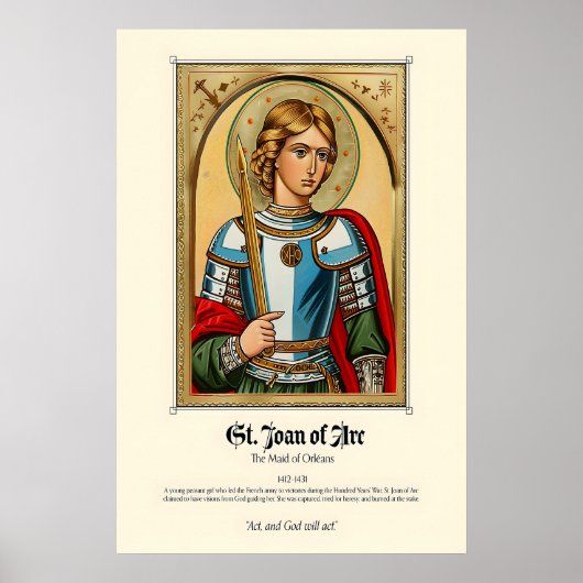 St. Joan of Arc Art Print Medieval Christian ポスター (正面)