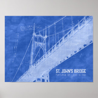 St. John's Bridge Architectural Blueprint Art ポスター