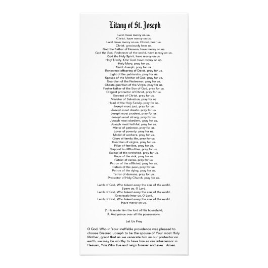 St. Joseph (詳細; DT 01) Lack Card with Litany ラックカード (裏面)