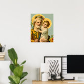 St Joseph and Child Jesus w Crown Flowers ポスター (ホームオフィス)