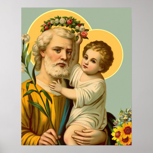 St Joseph and Child Jesus w Crown Flowers ポスター (正面)