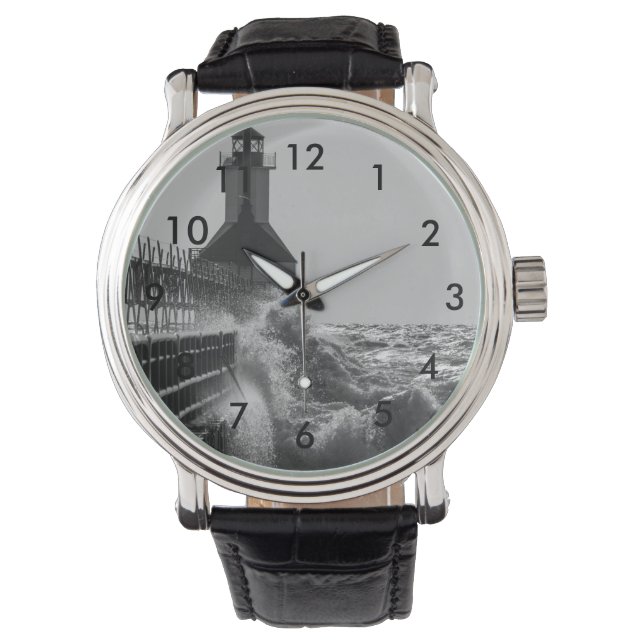 St Joseph Grayscaleでの激しい波 腕時計 (正面)