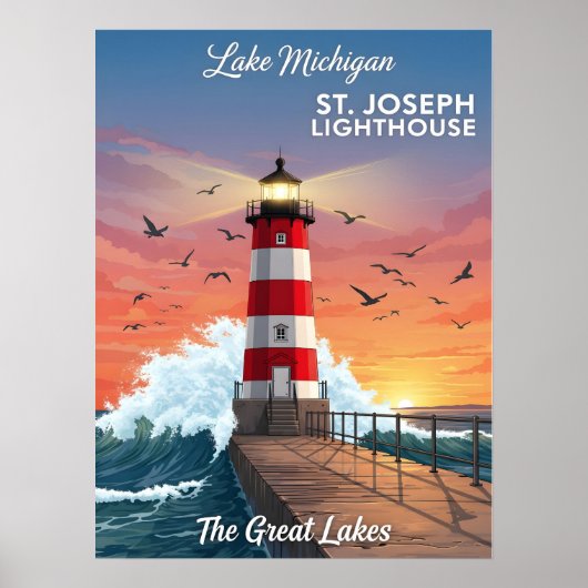 St. Joseph Lighthouse on Lake Michigan ポスター (正面)