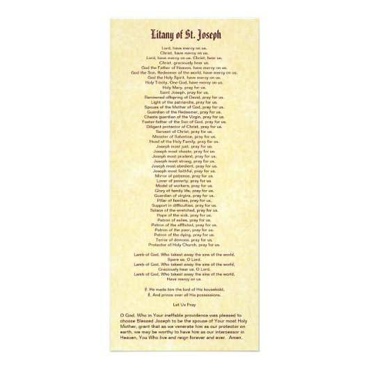 St. Joseph Rack Card with Memorare & Litany ラックカード (裏面)