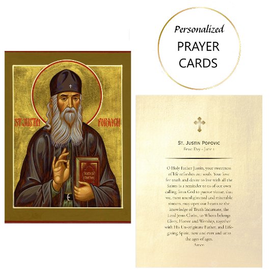 St. Justin Popovic Orthodox Christian Prayer Card プレイスカード