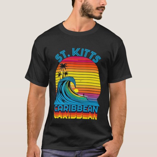 St Kitts Caribbean Retro Throwback Surf & Beach So Tシャツ (正面)