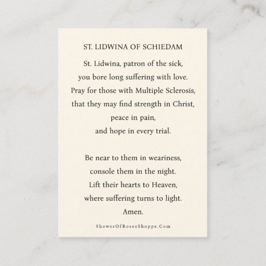 St. Lidwina of Schiedam Prayer Multiple Sclerosis  名刺 (裏面)