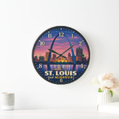 St. Louis Missouri Gateway Arch Vintage Travel ラージ壁時計 (ホーム)