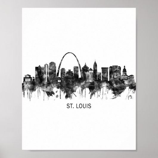 St. Louis Missouri Skyline BW ポスター (正面)