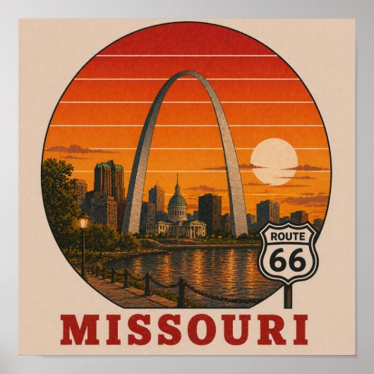 St. Louis Route 66 Arch Sunset Poster ポスター (正面)