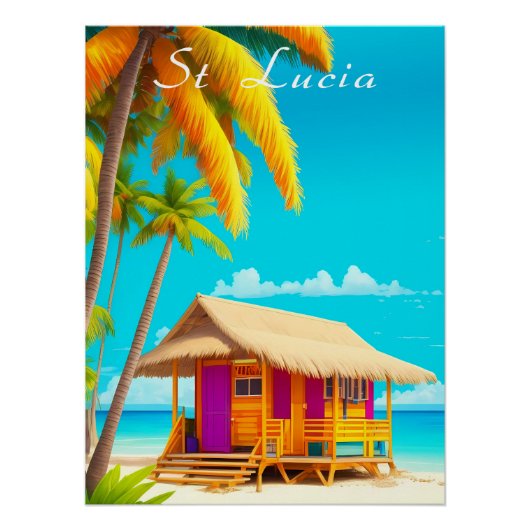 St Lucia Beach Hut Travel Poster ポスター (正面)