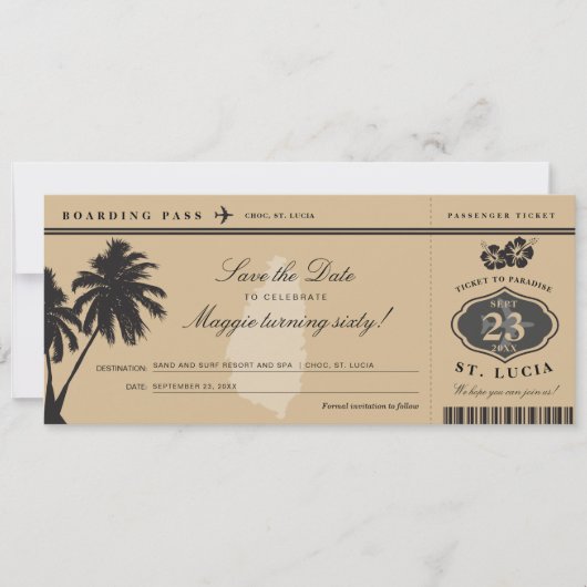 St Lucia Boarding Pass Save the Date Birthday セーブザデート (正面)