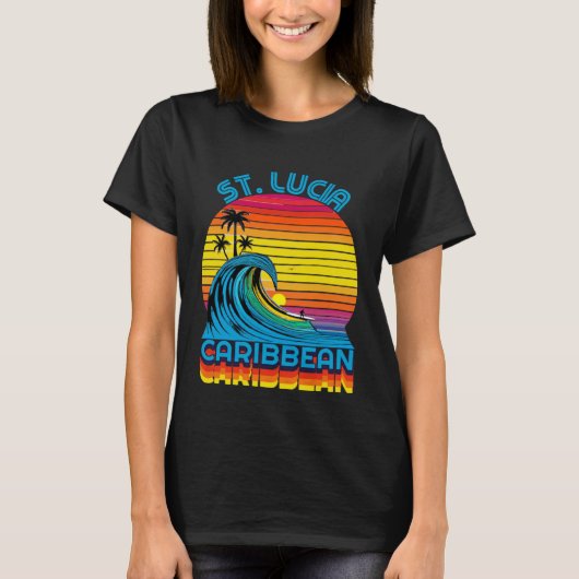 St Lucia Caribbean Retro Throwback Surf & Beach So Tシャツ (正面)