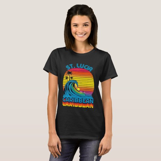 St Lucia Caribbean Retro Throwback Surf & Beach So Tシャツ (正面フル)
