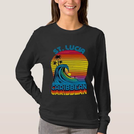 St Lucia Caribbean Retro Throwback Surf & Beach So Tシャツ (正面)