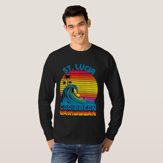 St Lucia Caribbean Retro Throwback Surf & Beach So Tシャツ (正面フル)