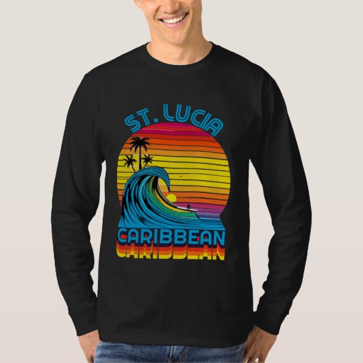 St Lucia Caribbean Retro Throwback Surf & Beach So Tシャツ (正面)
