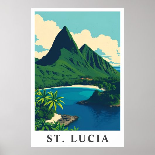 St. Lucia Caribbean Tropical Beach Travel Art ポスター (正面)