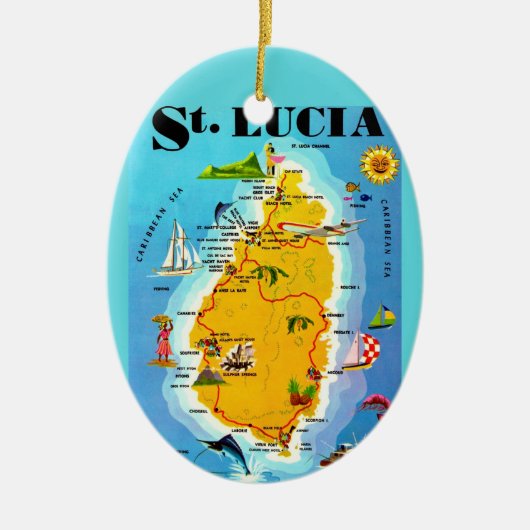 St Lucia Map Postcard Ornament セラミックオーナメント (正面)