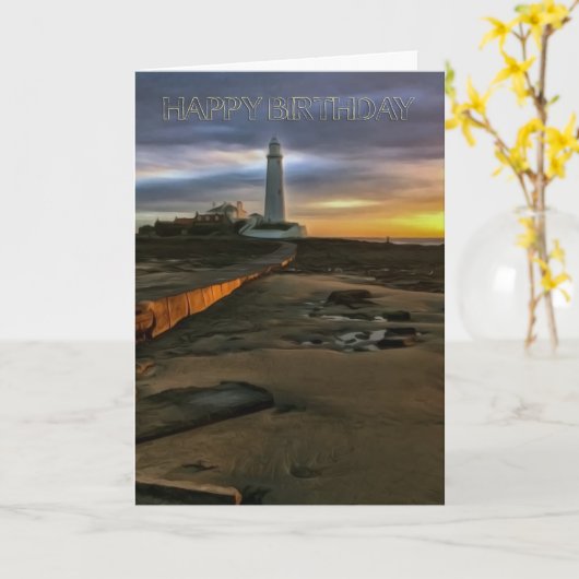 St Maryの灯台イギリスの誕生日の挨拶状 カード (黄色い花)