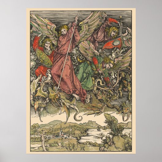 St. Michael Fighting the Dragon by Albrecht Dürer ポスター (正面)