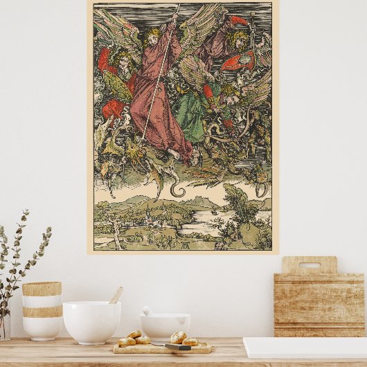 St. Michael Fighting the Dragon by Albrecht Dürer ポスター (キッチン)