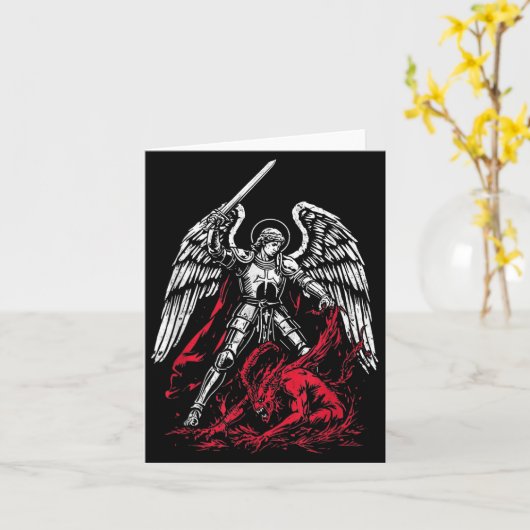 St Michael The Archangel Defeats Satan Catholic  カード (黄色い花)