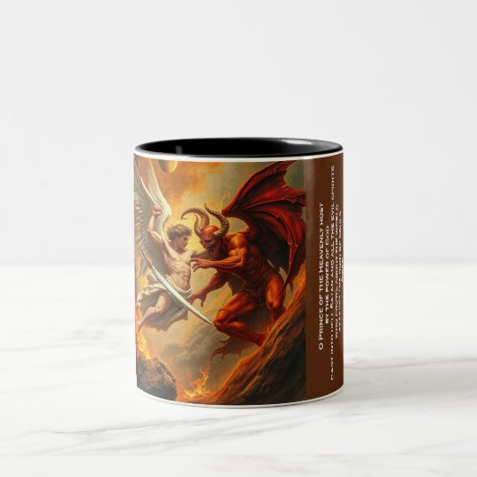 St. Michael the Archangel Slays Satan two-tone Mug ツートーンマグカップ (中央)