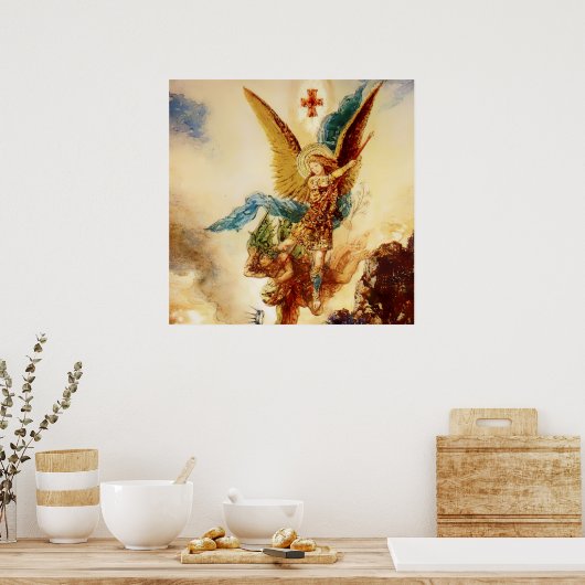 “St Micheal Vanquishing Satan” by Gustave Moreau ポスター (キッチン)