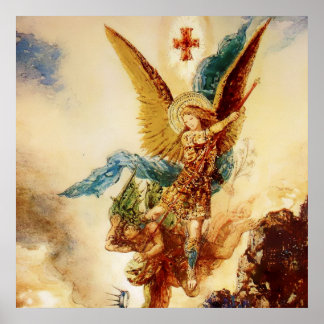“St Micheal Vanquishing Satan” by Gustave Moreau ポスター