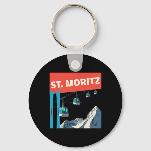 St. Moritz Skiing - Retro St. Moritz Ski  キーホルダー (正面)