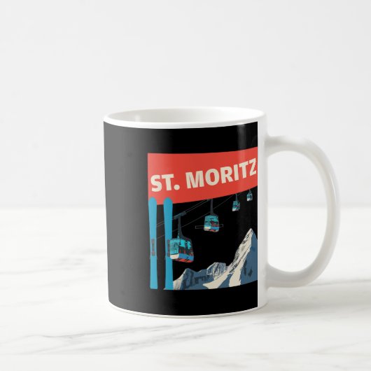 St. Moritz Skiing - Retro St. Moritz Ski  コーヒーマグカップ (右)