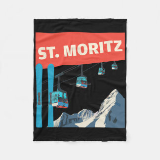 St. Moritz Skiing - Retro St. Moritz Ski  フリースブランケット