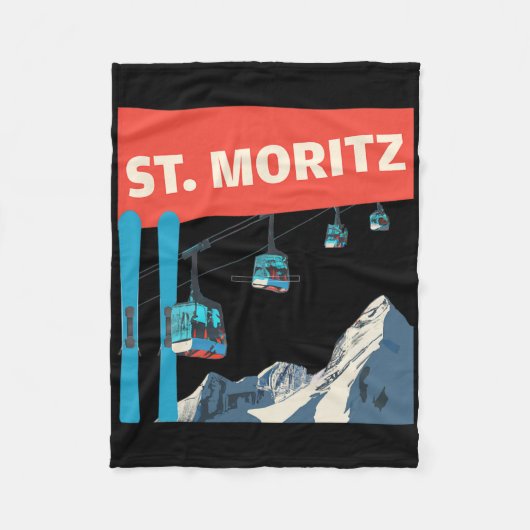 St. Moritz Skiing - Retro St. Moritz Ski  フリースブランケット (正面)