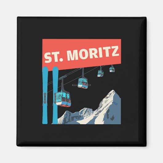 St. Moritz Skiing - Retro St. Moritz Ski  マグネット (正面)