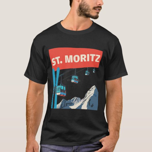 St. Moritz Skiing - Retro St. Moritz Ski  Tシャツ (正面)