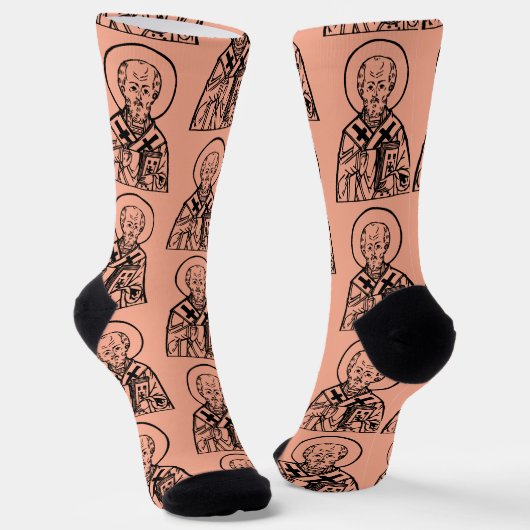 St. Nicholas of Myra Byzantine Orthodox Icon ソックス (傾斜あり)