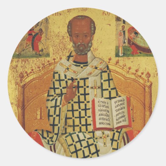 St. Nicholas of Myra Byzantine Orthodox Icon ラウンドシール (正面)