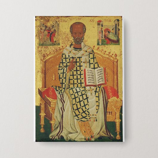 St. Nicholas of Myra Byzantine Orthodox Icon 缶バッジ (正面)