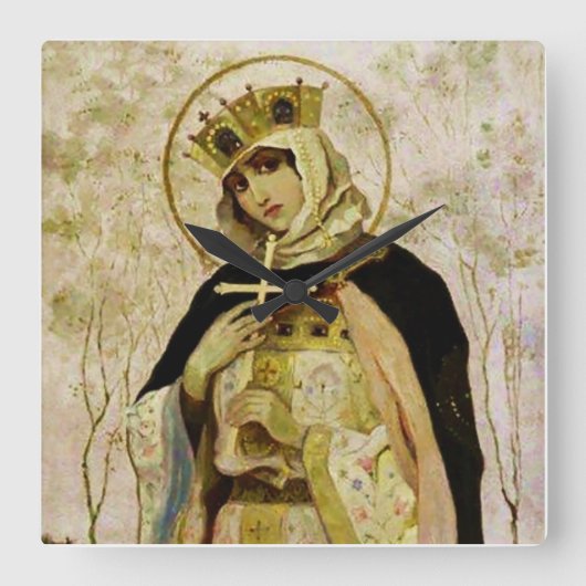 “St Olga” by Mikhail Nesterov スクエア壁時計 (正面)