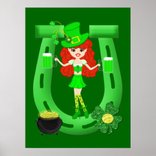 St Pat日の赤毛の女の子の小妖精 ポスター