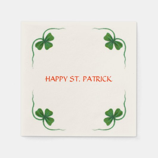 ST PATRICKのDAYパーティーシャムロックホワイトグリーン スタンダードカクテルナプキン (正面)