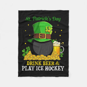 St Patrick#39;s Day Drink Beer 遊 Ice Hockeyおもしろい フリースブランケット