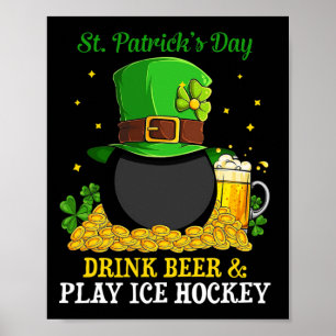 St Patrick#39;s Day Drink Beer 遊 Ice Hockeyおもしろい ポスター