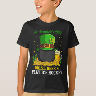 St Patrick#39;s Day Drink Beer 遊 Ice Hockeyおもしろい Tシャツ
