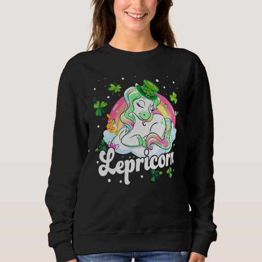 St Patrick Day Lepricorn Unicorn Leprechaun Kid To スウェットシャツ (正面)